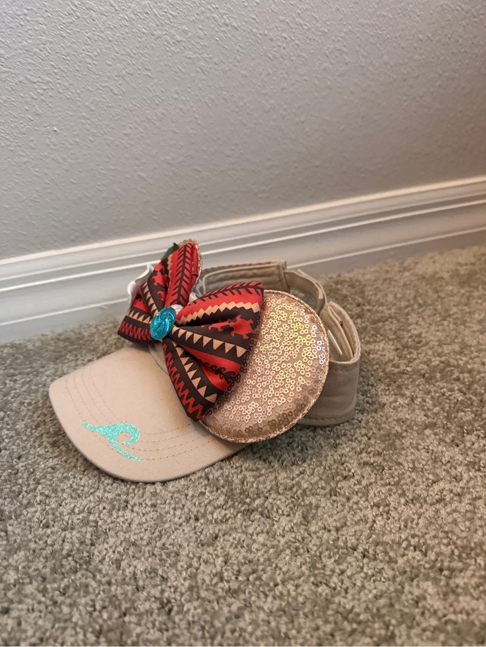 Handmade Moana Inspired Mouse Ears Visor, Hawaiian Flower - Picture 3 of 5